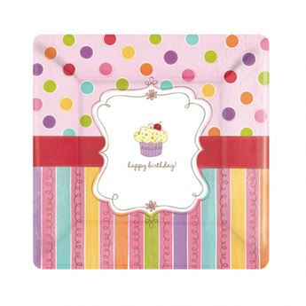 Imagens de Platos Cupcake Cumple cartón 26cm (8 unidades)