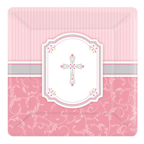 Picture of Platos Comunión y Bautizo Rosa cartón 26cm (8)