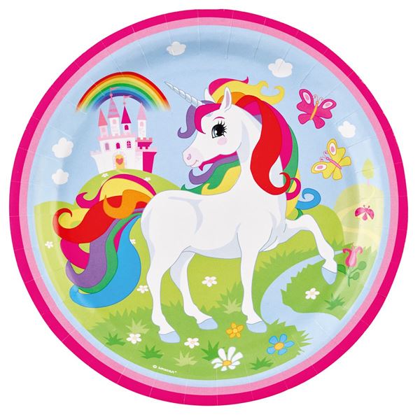 Imagen de Platos de Unicornio Rosa cartón 23cm (8 uds.)