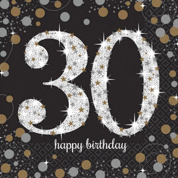 Picture of Servilletas 30 Cumpleaños Elegantes papel 33cm (16 unidades)
