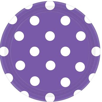 Imagen de Platos Morados Lunares Blancos cartón 18cm (8 unidades)