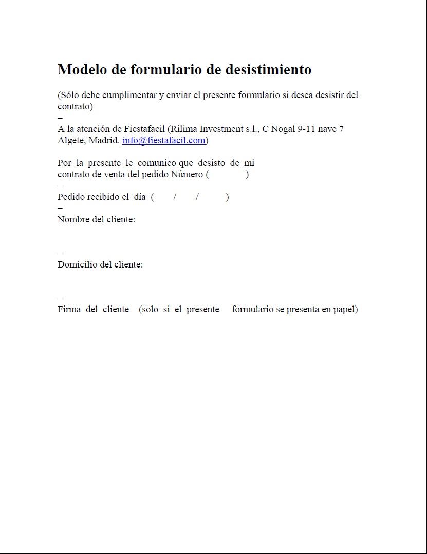 Modelo de formulario de desistimiento por sólo 0,00 