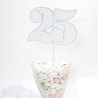 Imagen de Topper para Tarta Número 25 Plateado con Purpurina (27cm)