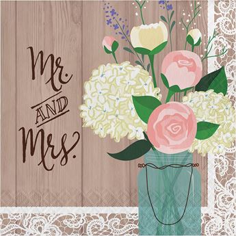Imagen de Servilletas Boda Rústica Mr & Mrs 33cm (16 uds.)