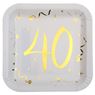Imagens de Platos 40 Cumpleaños Blanco Dorado cartón 23cm (10 unidades)