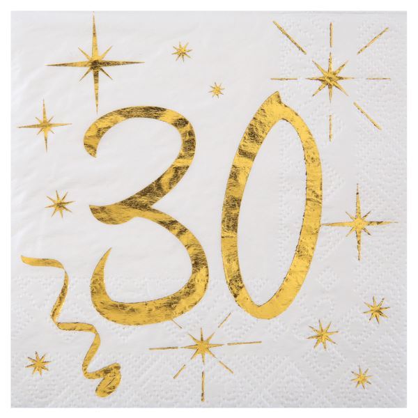 Picture of Servilletas 30 Cumpleaños Blanco Dorado papel 25cm (20 unidades)