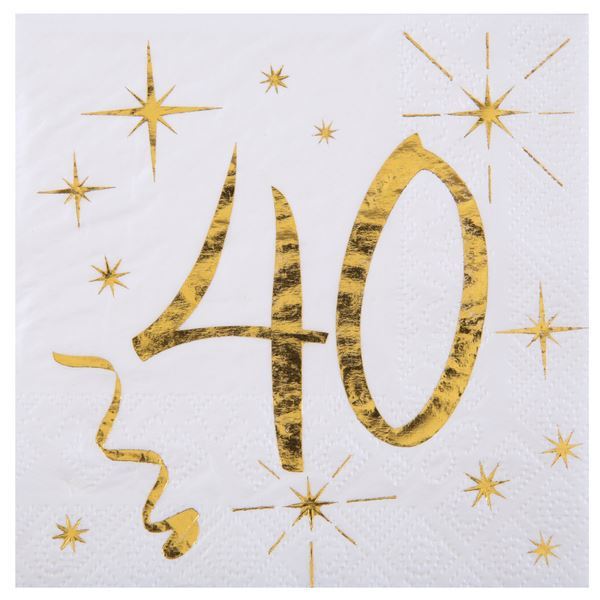 Picture of Servilletas 40 Cumpleaños Blanco Dorado papel 25cm (20 unidades)