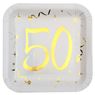 Imagens de Platos 50 Cumpleaños Blanco Dorado cartón 23cm (10 unidades)