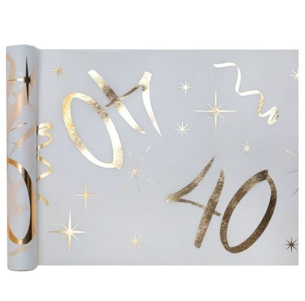 Imagens de Camino de Mesa 40 Cumpleaños Blanco Dorado (5m)