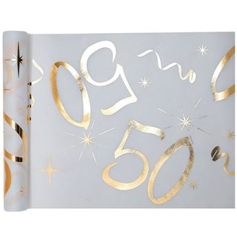 Imagen de Camino de Mesa 50 Cumpleños Blanco Dorado (5m)