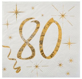 Imagen de Servilletas 80 Cumpleaños Blanco Dorado papel 25cm (20 unidades)