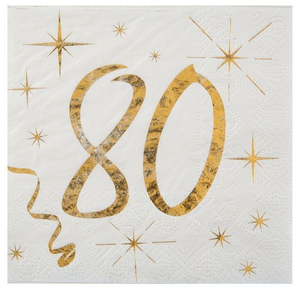 Picture of Servilletas 80 Cumpleaños Blanco Dorado papel 25cm (20 unidades)
