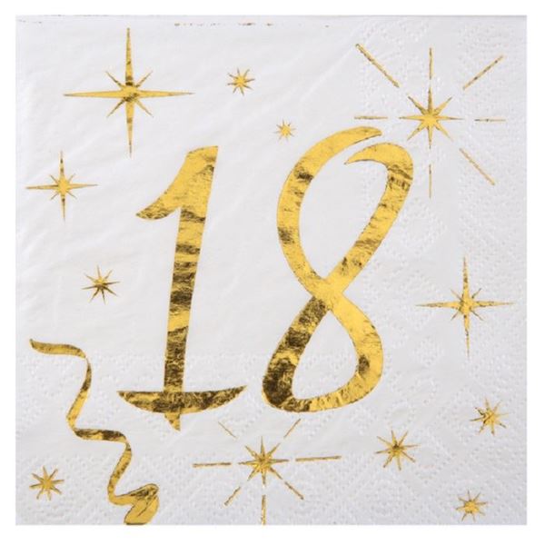 Imagen de Servilletas 18 Cumpleaños Blanco Dorado papel 25cm (20 unidades)