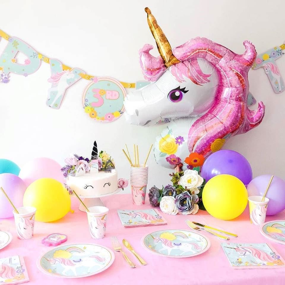 Decoraciones de cumpleaños de unicornio para niñas, platos de mesa  desechables de unicornio, 16 platos y servilletas de unicornio, 1 mantel de