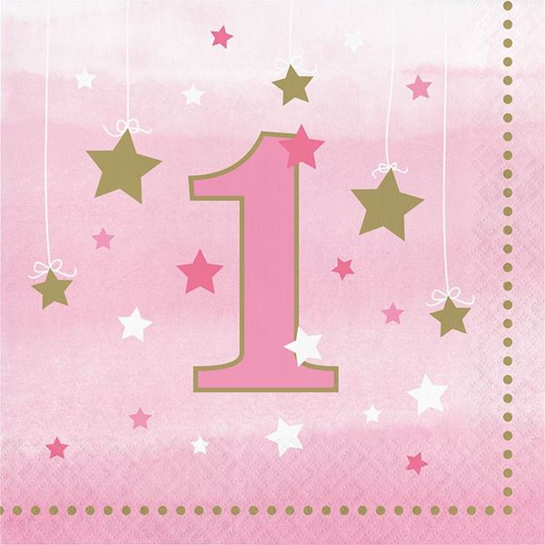Picture of Servilletas Primer Añito Rosa Estrellas 33cm (16 uds.)