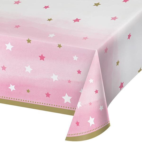 Imagen de Mantel Primer Añito Rosa Estrellas plástico