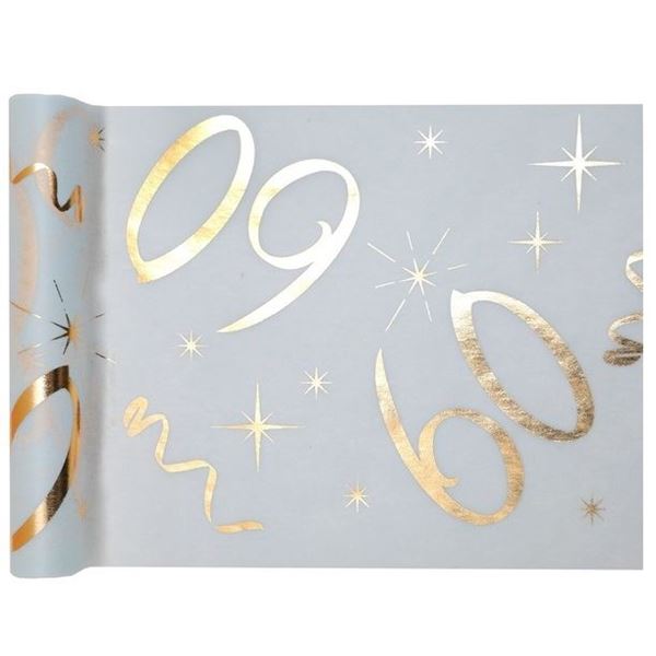 Imagen de Camino de Mesa 60 Cumpleaños Blanco Dorado (5m)