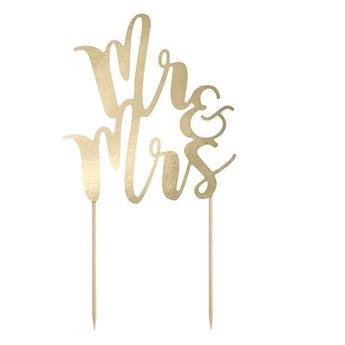 Imagen de Topper Tarta Mr and Mrs Dorado