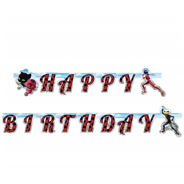 Imagen de Guirnalda de Ladybug Happy Birthday cartón (1,8m)