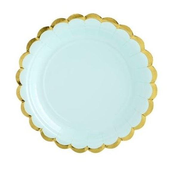 Picture of Platos Verde Mint Borde Dorado cartón 18cm (6 unidades)