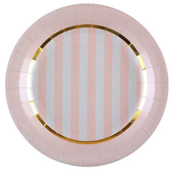 Imagens de Platos Rosa Pastel Rayas y Puntos cartón 23cm (10 uds.)