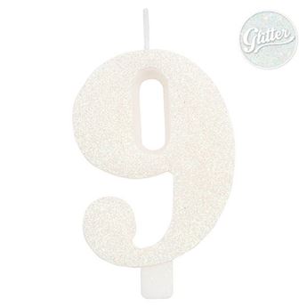 Imagen de Vela 9 Blanca Glitter