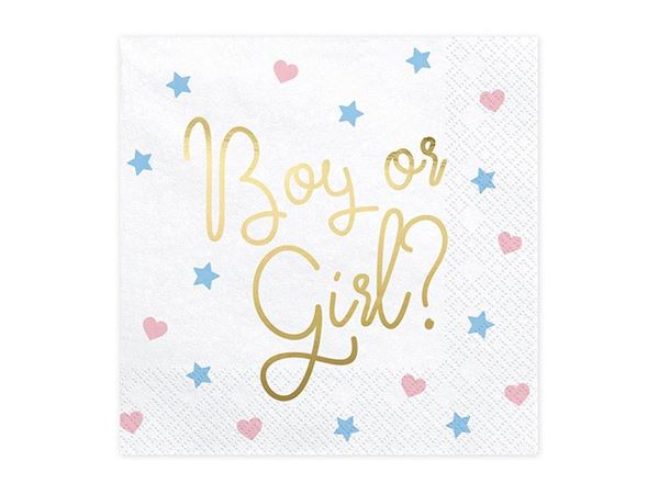 Partydeco 20 servilletas de Papel con Texto Boy or Girl para Gender Reveal Party 