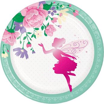 Imagen de Platos Hadas y Mariposas Flores cartón 18cm (8 unidades)