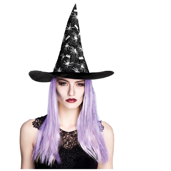Imagens de Gorro Bruja Arañas con Pelo Morado