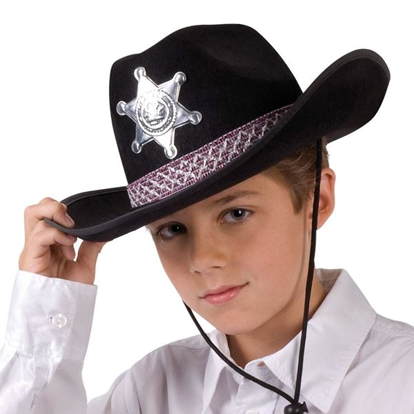 Sombrero Sheriff Vaquero Negro infantil✔️ por sólo 7,95 €. Tienda Online. Envío en 24h. Fiestafacil.com✓. Artículos de decoración Fiestas.