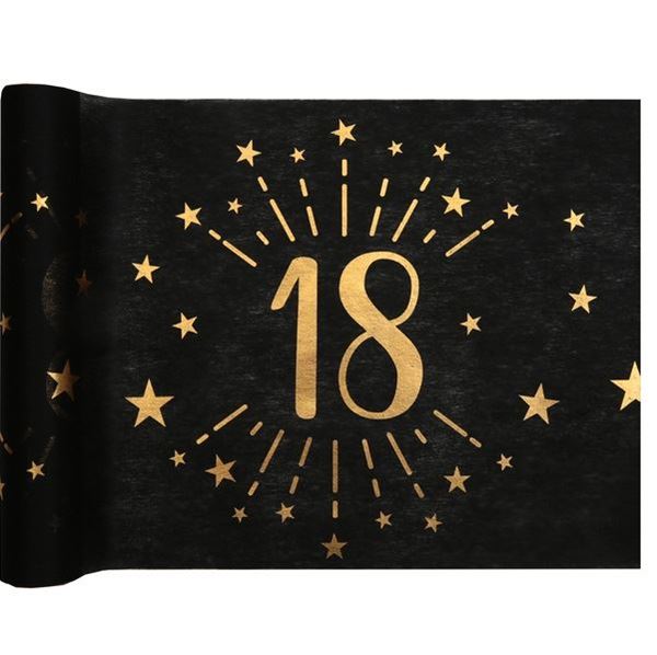 Camino de Mesa 18 Cumpleaños Negro/Dorado (5m)✔️ por sólo 6,21 €. Envío en  24h. Tienda Online. . ✓. Artículos de  decoración para Fiestas.