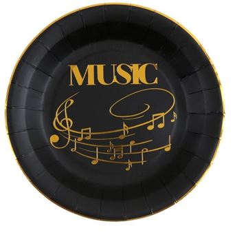 Imagen de Platos Fiesta Música Negro/Dorado cartón 23cm (10 unidades)