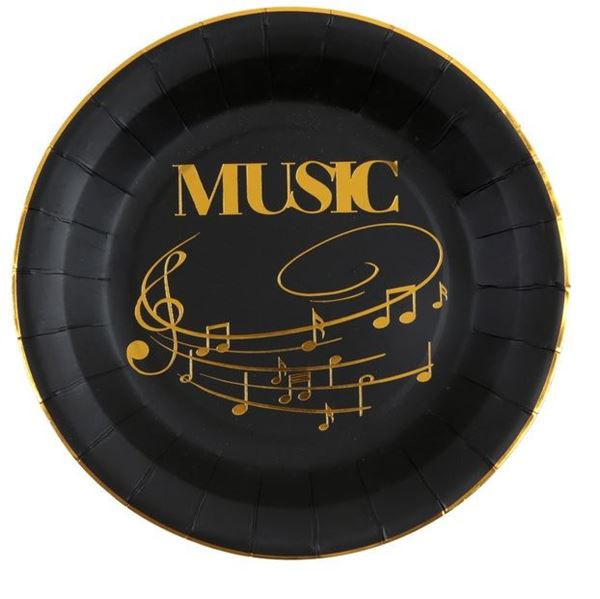 Imagen de Platos Fiesta Música Negro/Dorado cartón 23cm (10 unidades)