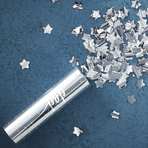 Imagen de Mini Cañón de Confeti Estrellas Plateadas (15cm)