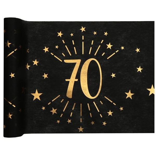 Imagen de Camino de Mesa 70 Cumpleaños Negro/Dorado (5m)