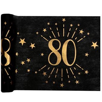 Imagen de Camino de Mesa 80 Cumpleaños Negro/Dorado (5m)