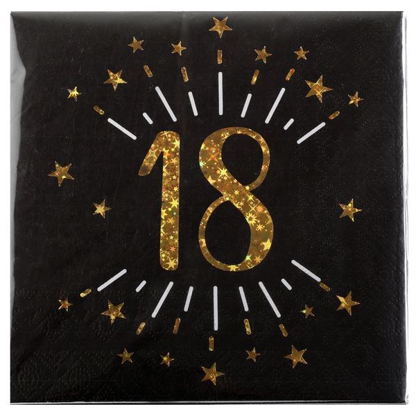 Imagen de Servilletas 18 Cumpleaños Negro/Dorado papel 33cm (10 unidades)