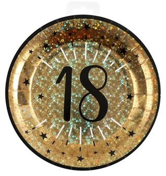 Imagen de Platos 18 Cumpleaños Negro/Dorado cartón 23cm (10 unidades)