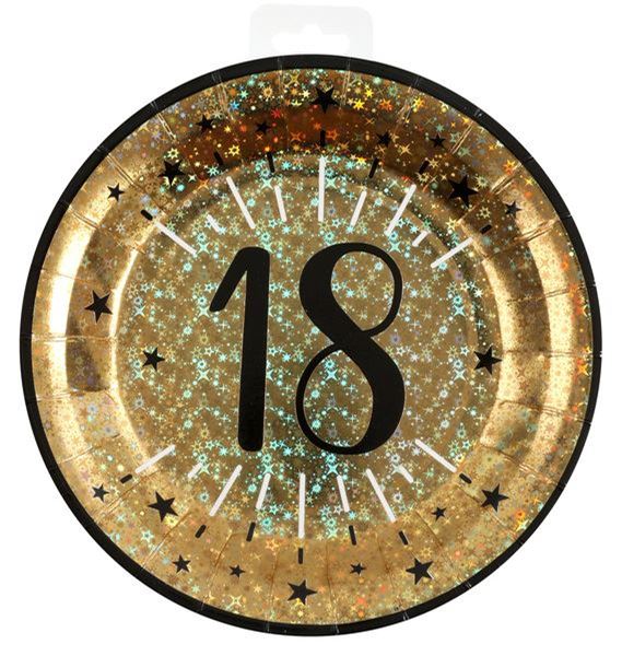 Imagen de Platos 18 Cumpleaños Negro/Dorado cartón 23cm (10 unidades)
