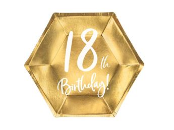 Imagen de Platos 18 Cumpleaños Dorados cartón 20cm (6 unidades)