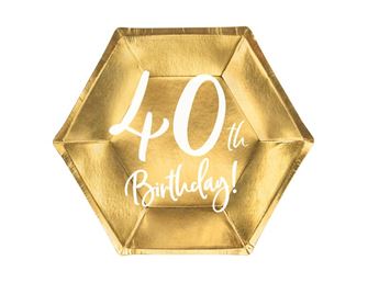 Imagen de Platos 40 Cumpleaños Dorados cartón 20cm (6 unidades)