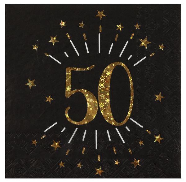 Picture of Servilletas 50 Cumpleaños Negro/Dorado 33cm (10 uds.)