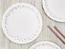 Imagen de Platos Blancos Puntos Rosa Dorados cartón 18cm (6 unidades)