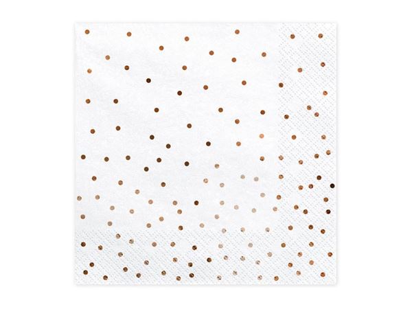 Imagen de Servilletas Blancas Puntos Rosa Dorados 33cm (20 uds.)