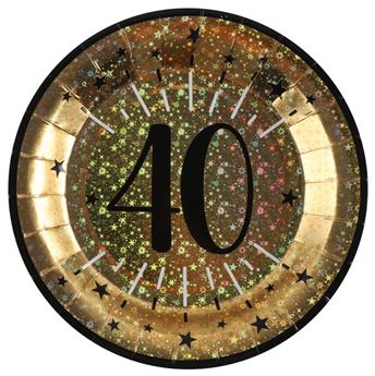 Imagen de Platos 40 Cumpleaños Negro/Dorado cartón 23cm (10 unidades)