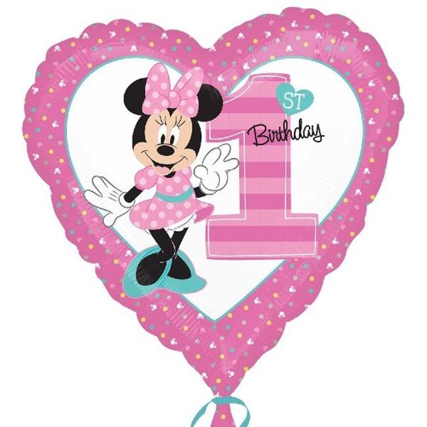 Imagen de Globo Minnie Primer Cumpleaños Corazón (45cm)