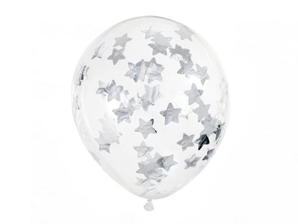 Imagen de Globos Confeti Estrellas Plateadas Látex (6 unidades)