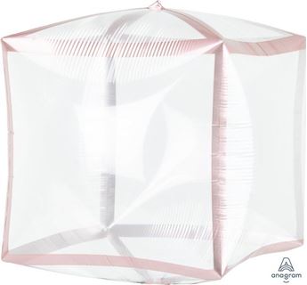 Picture of Globo Cubo Transparente Borde Rosa Dorado (38cm)