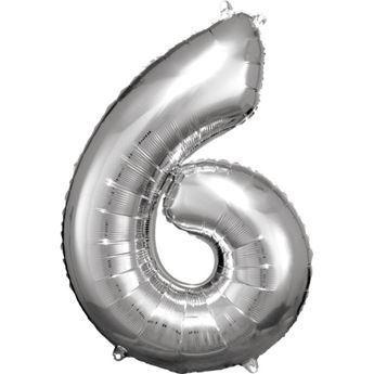 Imagen de Globo Número 6 Plateado Gigante (86cm)