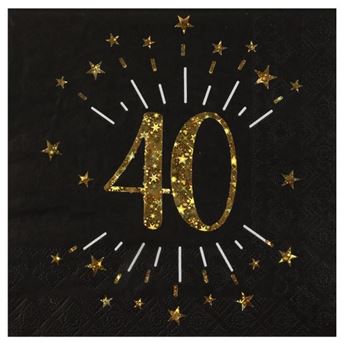 Imagens de Servilletas 40 Cumpleaños Negro/Dorado papel 33cm (10 unidades)